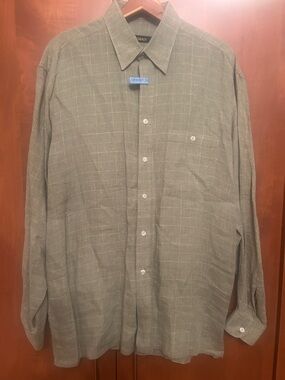 Bachrach Olive Green Windowpane Button-Down Dress Shirt-sz L